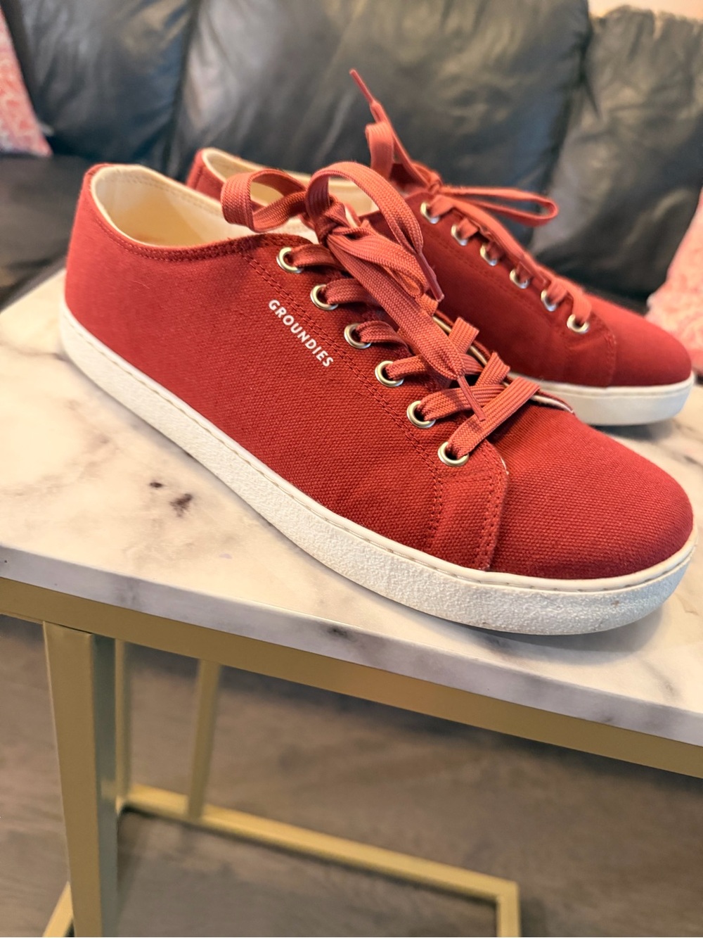 Groundies Women’s Brick Red Canvas Lace-Up Sneakers